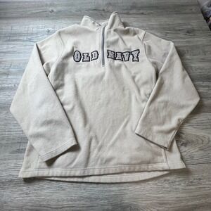Old Navy Fleece Pullover Men Large Beige Quarter Zip Logo Sweatshirt 000005187